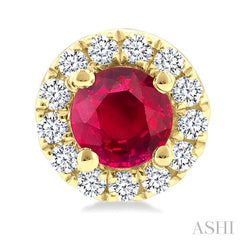 ASHI Round Shape Gemstone & Halo Diamond Earrings 58698PPFSERRBYG-RD
