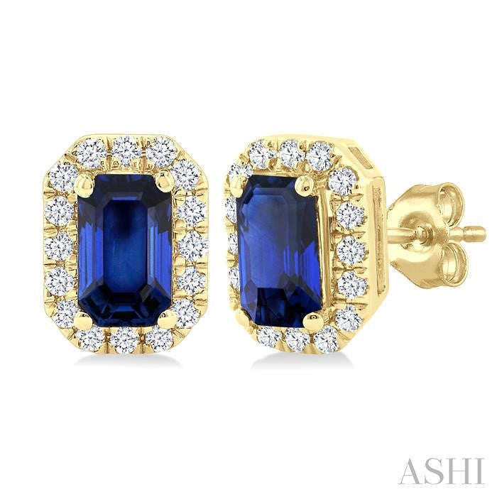 ASHI Emerald Shape Gemstone & Halo Diamond Earrings 58698PPFSERSPYG-OC