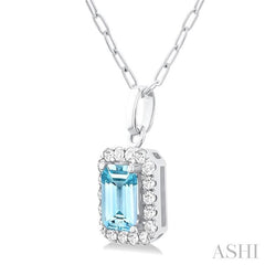 ASHI Emerald Shape Gemstone & Halo Diamond Pendant 58698PPTGPDAQWG-OC