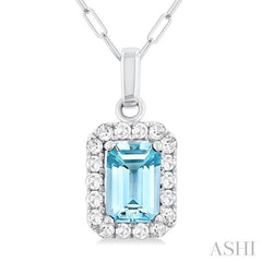 ASHI Emerald Shape Gemstone & Halo Diamond Pendant 58698PPTGPDAQWG-OC