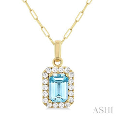 ASHI Emerald Shape Gemstone & Halo Diamond Pendant 58698PPTGPDAQYG-OC