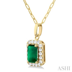ASHI Emerald Shape Gemstone & Halo Diamond Pendant 58698PPTGPDEMYG-OC