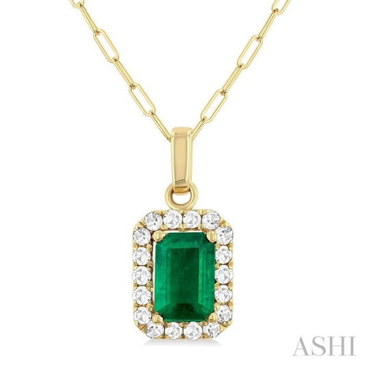 ASHI Emerald Shape Gemstone & Halo Diamond Pendant 58698PPTGPDEMYG-OC