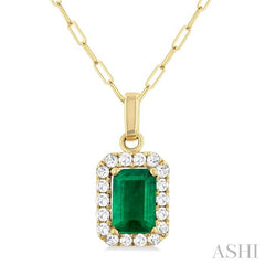 ASHI Emerald Shape Gemstone & Halo Diamond Pendant 58698PPTGPDEMYG-OC