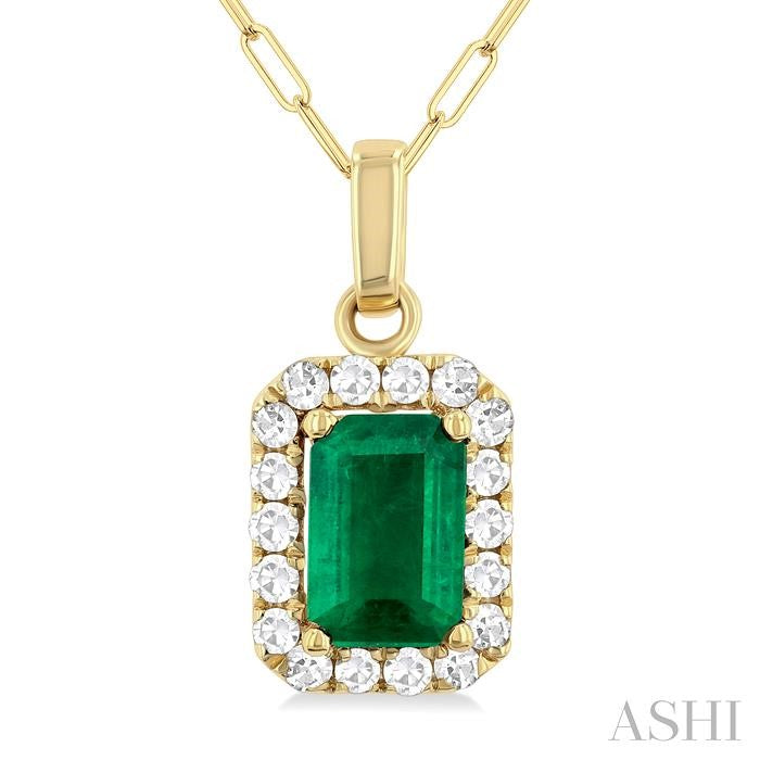 ASHI Emerald Shape Gemstone & Halo Diamond Pendant 58698PPTGPDEMYG-OC
