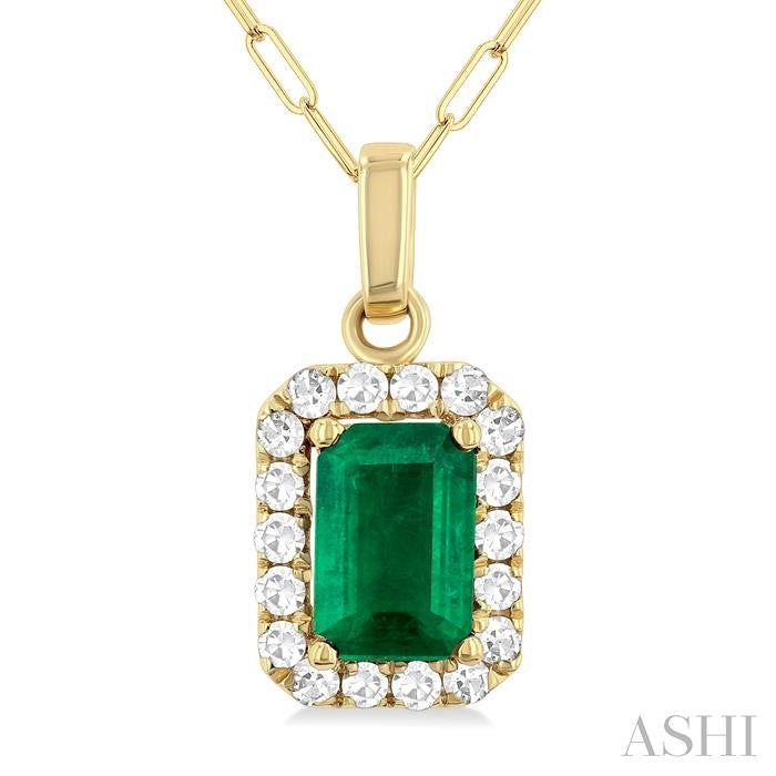 ASHI Emerald Shape Gemstone & Halo Diamond Pendant 58698PPTGPDEMYG-OC