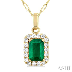 ASHI Emerald Shape Gemstone & Halo Diamond Pendant 58698PPTGPDEMYG-OC