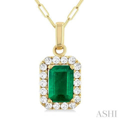 ASHI Emerald Shape Gemstone & Halo Diamond Pendant 58698PPTGPDEMYG-OC
