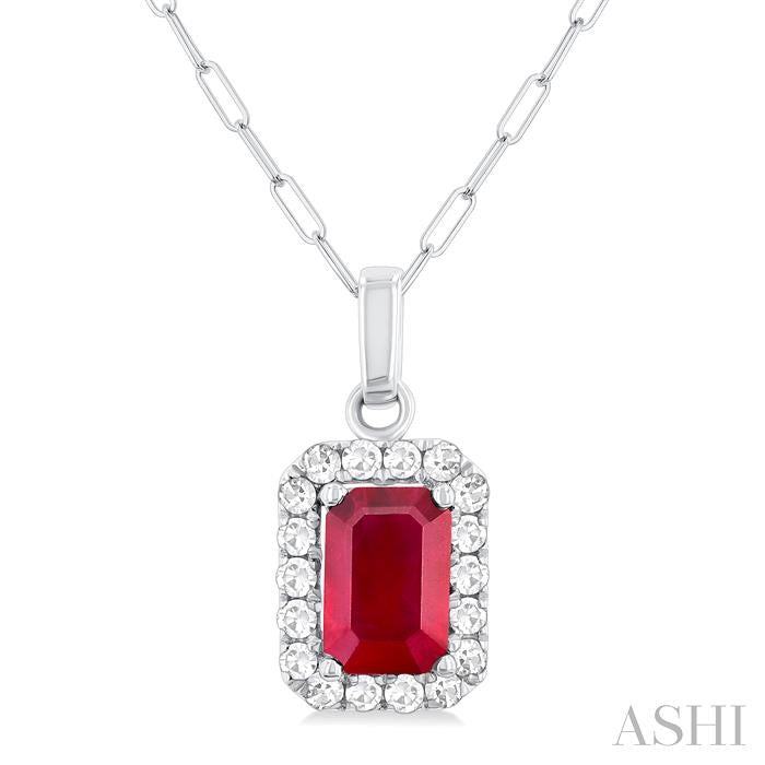 ASHI Emerald Shape Gemstone & Halo Diamond Pendant 58698PPTGPDRBWG-OC