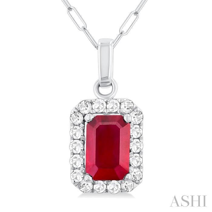 ASHI Emerald Shape Gemstone & Halo Diamond Pendant 58698PPTGPDRBWG-OC