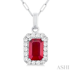 ASHI Emerald Shape Gemstone & Halo Diamond Pendant 58698PPTGPDRBWG-OC