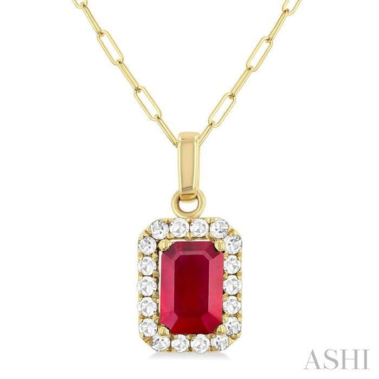 ASHI Emerald Shape Gemstone & Halo Diamond Pendant 58698PPTGPDRBYG-OC