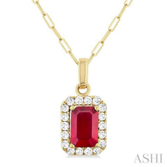 ASHI Emerald Shape Gemstone & Halo Diamond Pendant 58698PPTGPDRBYG-OC