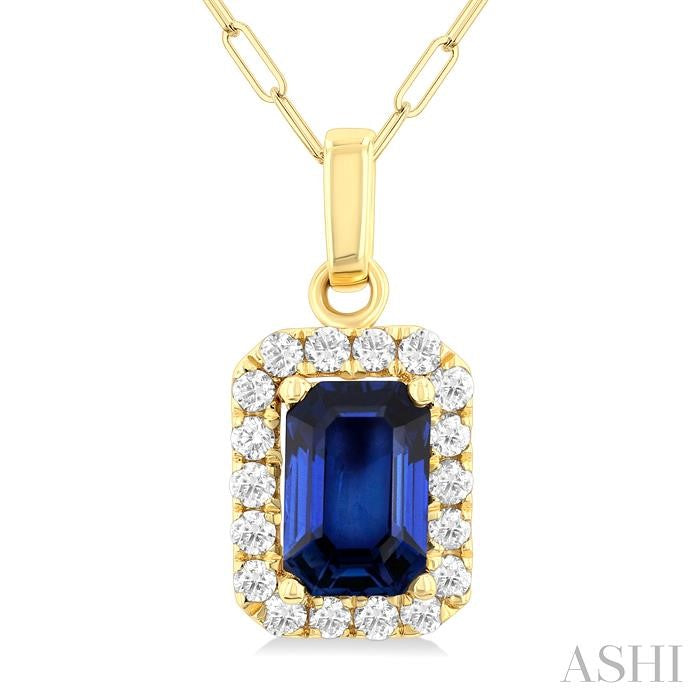 ASHI Emerald Shape Gemstone & Halo Diamond Pendant 58698PPTGPDSPYG-OC