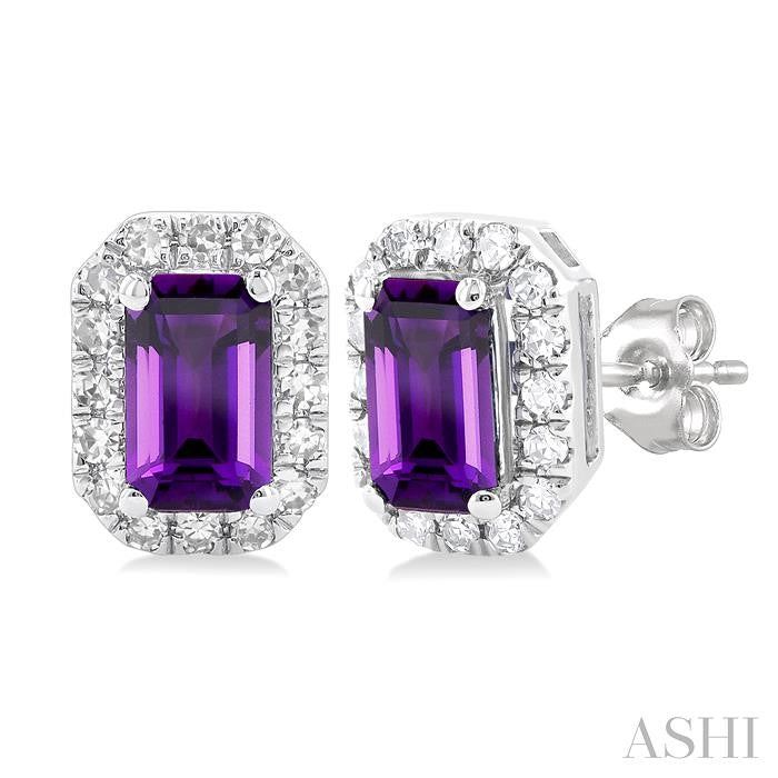 ASHI Emerald Shape Gemstone & Halo Diamond Earrings 58698PPTSERAMWG-OC