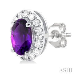 ASHI Oval Shape Gemstone & Halo Diamond Earrings 58698PPTSERAMWG-OV