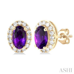 ASHI Oval Shape Gemstone & Halo Diamond Earrings 58698PPTSERAMYG-OV