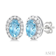 ASHI Oval Shape Gemstone & Halo Diamond Earrings 58698PPTSERAQWG-OV