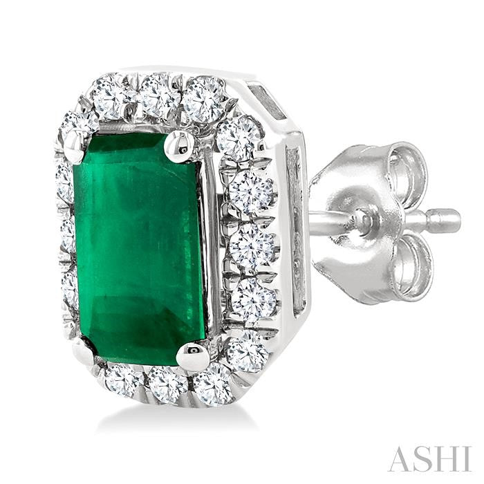 ASHI Emerald Shape Gemstone & Halo Diamond Earrings 58698PPTSEREMWG-OC