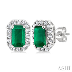 ASHI Emerald Shape Gemstone & Halo Diamond Earrings 58698PPTSEREMWG-OC
