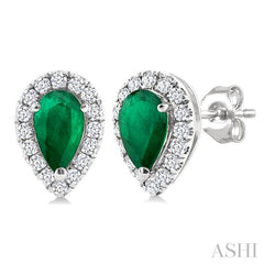 ASHI Pear Shape Gemstone & Halo Diamond Earrings 58698PPTSEREMWG-PR