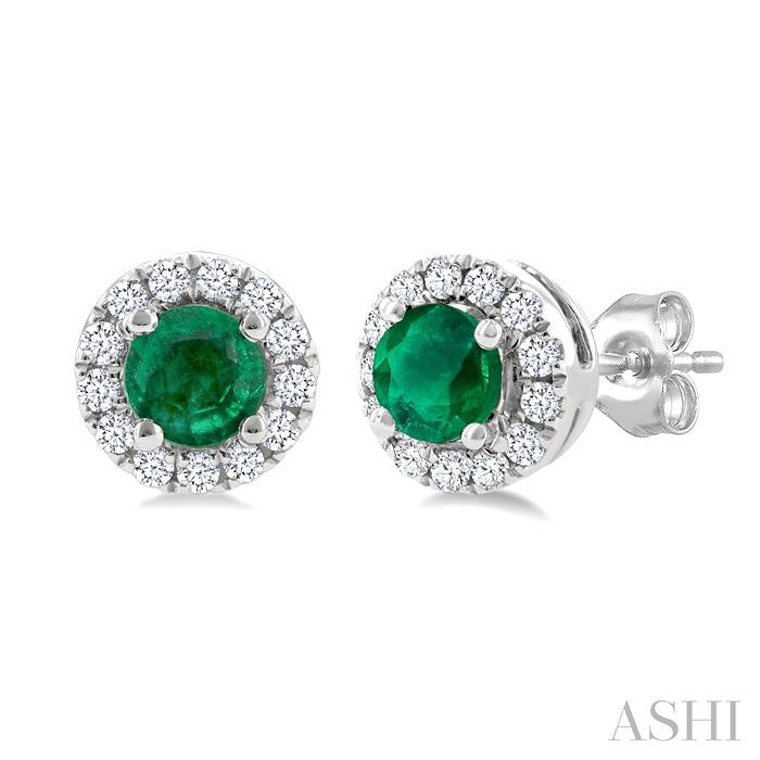 ASHI Round Shape Gemstone & Halo Diamond Earrings 58698PPTSEREMWG-RD