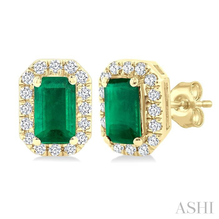 ASHI Emerald Shape Gemstone & Halo Diamond Earrings 58698PPTSEREMYG-OC