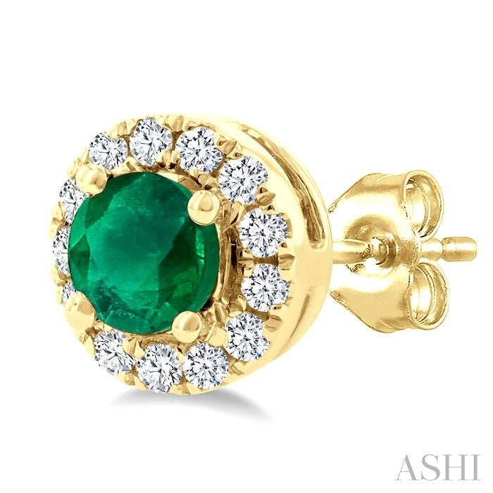 ASHI Round Shape Gemstone & Halo Diamond Earrings 58698PPTSEREMYG-RD