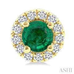 ASHI Round Shape Gemstone & Halo Diamond Earrings 58698PPTSEREMYG-RD