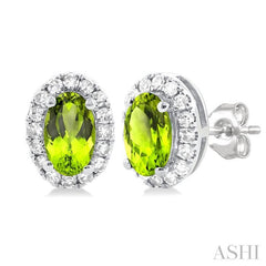 ASHI Oval Shape Gemstone & Halo Diamond Earrings 58698PPTSERPEWG-OV