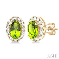 ASHI Oval Shape Gemstone & Halo Diamond Earrings 58698PPTSERPEYG-OV