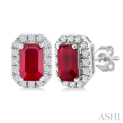 ASHI Emerald Shape Gemstone & Halo Diamond Earrings 58698PPTSERRBWG-OC