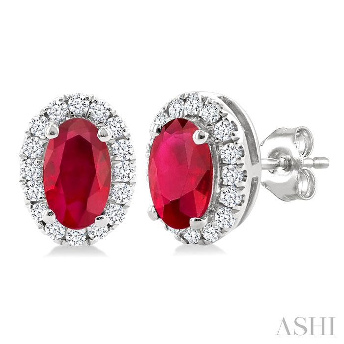 ASHI Oval Shape Gemstone & Halo Diamond Earrings 58698PPTSERRBWG-OV