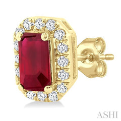 ASHI Emerald Shape Gemstone & Halo Diamond Earrings 58698PPTSERRBYG-OC