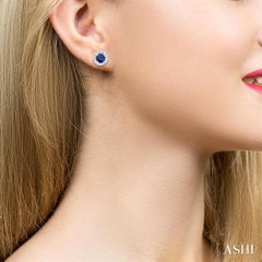 ASHI Round Shape Gemstone & Halo Diamond Earrings 58698PPTSERSPWG-RD