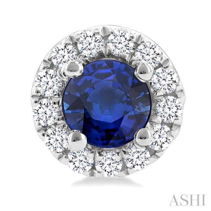 ASHI Round Shape Gemstone & Halo Diamond Earrings 58698PPTSERSPWG-RD