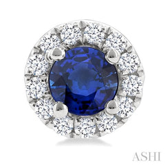 ASHI Round Shape Gemstone & Halo Diamond Earrings 58698PPTSERSPWG-RD
