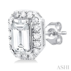 ASHI Emerald Shape Gemstone & Halo Diamond Earrings 58698PPTSERWTWG-OC
