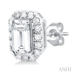 ASHI Emerald Shape Gemstone & Halo Diamond Earrings 58698PPTSERWTWG-OC