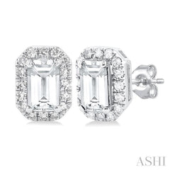 ASHI Emerald Shape Gemstone & Halo Diamond Earrings 58698PPTSERWTWG-OC