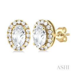 ASHI Oval Shape Gemstone & Halo Diamond Earrings 58698PPTSERWTYG-OV