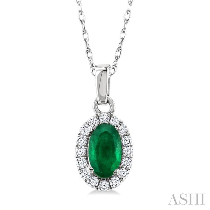ASHI Oval Shape Gemstone & Halo Diamond Pendant 58699PPFSPDEMWG-OV