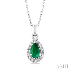 ASHI Pear Shape Gemstone & Halo Diamond Pendant 58699PPFSPDEMWG-PR