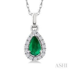 ASHI Pear Shape Gemstone & Halo Diamond Pendant 58699PPFSPDEMWG-PR
