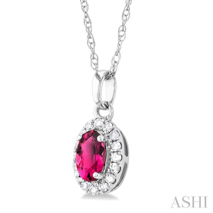 ASHI Oval Shape Gemstone & Halo Diamond Pendant 58699PPFSPDPTWG-OV