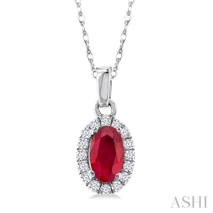 ASHI Oval Shape Gemstone & Halo Diamond Pendant 58699PPFSPDRBWG-OV