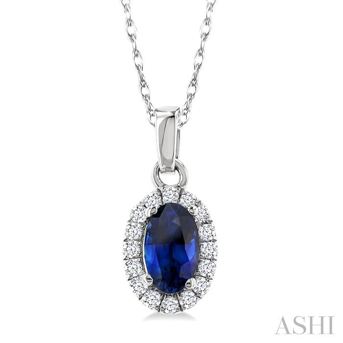 ASHI Oval Shape Gemstone & Halo Diamond Pendant 58699PPFSPDSPWG-OV