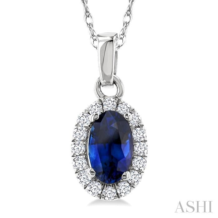 ASHI Oval Shape Gemstone & Halo Diamond Pendant 58699PPFSPDSPWG-OV