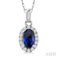 ASHI Oval Shape Gemstone & Halo Diamond Pendant 58699PPFSPDSPWG-OV