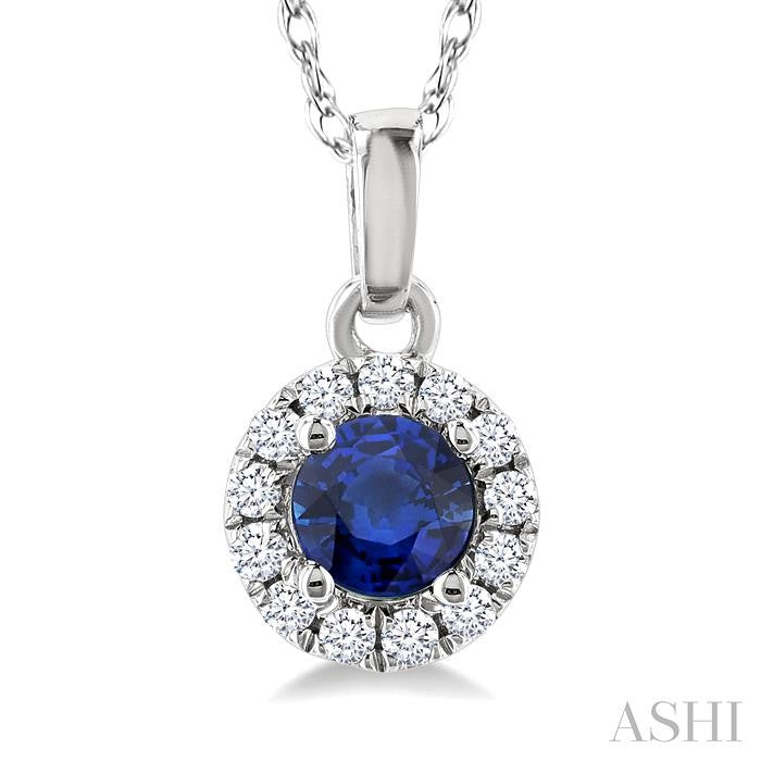 ASHI Round Shape Gemstone & Halo Diamond Pendant 58699PPFSPDSPWG-RD